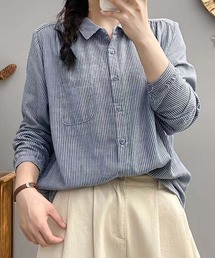 ストライプコットンオーバーシャツ