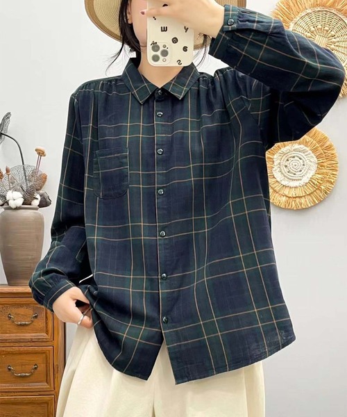 aimoha（アイモハ）の「ストライプコットンオーバーシャツ（シャツ/ブラウス・レディース・レッド/ダークグリーン/ブルー/チョコ/ブラック/ピンク/ライトグリーン/グリーン/ベージュ/グレー・MEDIUM/LARGE）」の5枚目の写真