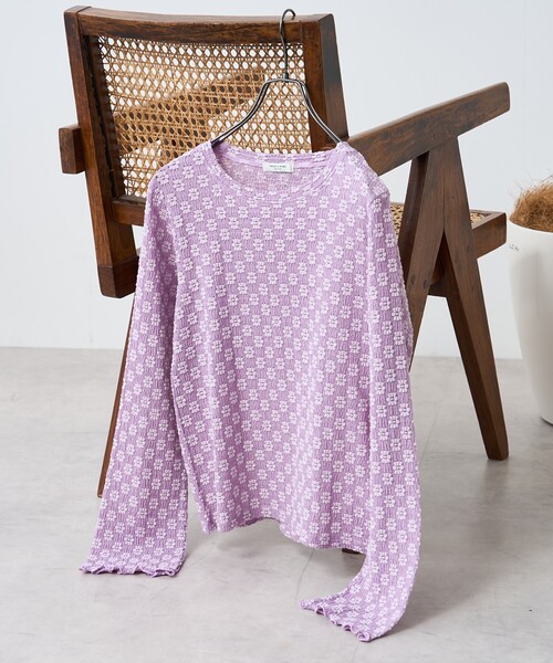 FREAK'S STORE(フリークスストア)の「フラワーストレッチレース ロンT(Tシャツ/カットソー・レディース・ブラック/オフホワイト/ラベンダー・フリ-)」の3枚目の写真