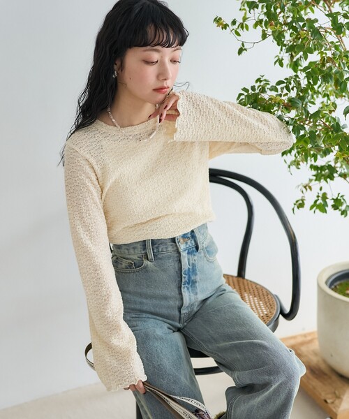 FREAK'S STORE(フリークスストア)の「フラワーストレッチレース ロンT(Tシャツ/カットソー・レディース・ブラック/オフホワイト/ラベンダー・フリ-)」の4枚目の写真