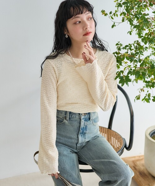 FREAK'S STORE(フリークスストア)の「フラワーストレッチレース ロンT(Tシャツ/カットソー・レディース・ブラック/オフホワイト/ラベンダー・フリ-)」の5枚目の写真