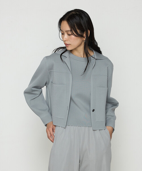 Gabardine K.T（ギャバジンケーティー）の「ブライトストレッチヤーン ミラノリブシャツジャケット（その他アウター・レディース・ネイビー/グレー・9号）」の4枚目の写真