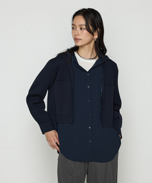 Gabardine K.T（ギャバジンケーティー）の「ブライトストレッチヤーン ミラノリブシャツジャケット（その他アウター・レディース・ネイビー/グレー・9号）」の11枚目の写真