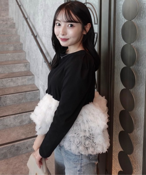 etre loin（エトルワン）の「Hem volume rose tulle cut top（Tシャツ/カットソー・レディース・グレー/ミント/ブラック・M）」の2枚目の写真