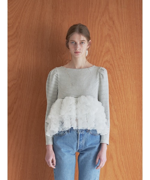 etre loin（エトルワン）の「Hem volume rose tulle cut top（Tシャツ/カットソー・レディース・グレー/ミント/ブラック・M）」の12枚目の写真