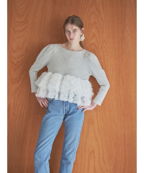 etre loin（エトルワン）の「Hem volume rose tulle cut top（Tシャツ/カットソー・レディース・グレー/ミント/ブラック・M）」の10枚目の写真