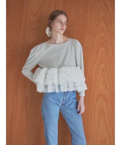 etre loin（エトルワン）の「Hem volume rose tulle cut top（Tシャツ/カットソー・レディース・グレー/ミント/ブラック・M）」の9枚目の写真