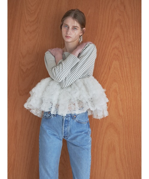 etre loin（エトルワン）の「Hem volume rose tulle cut top（Tシャツ/カットソー・レディース・グレー/ミント/ブラック・M）」の8枚目の写真