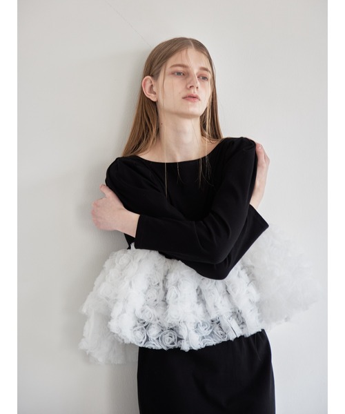 etre loin（エトルワン）の「Hem volume rose tulle cut top（Tシャツ/カットソー・レディース・グレー/ミント/ブラック・M）」の4枚目の写真