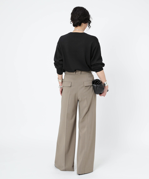 AP STUDIO(エーピーストゥディオ)の「ツイルハイウエステッドパンツ(スラックス・レディース・ブラック/ベージュ・34/36/38/40)」の7枚目の写真