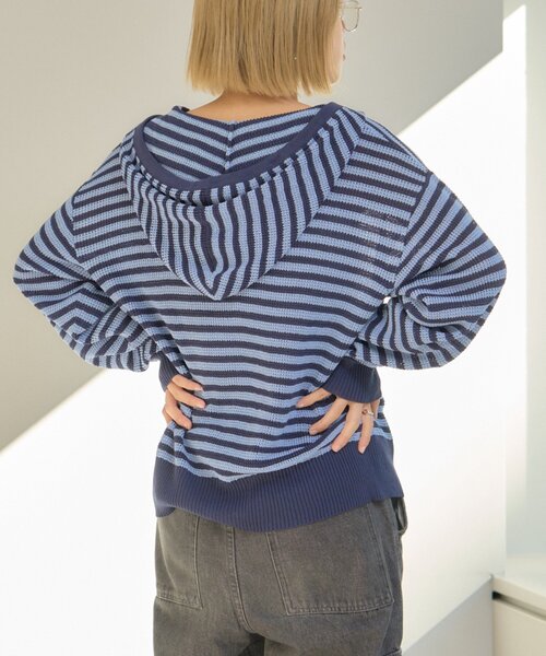 CIAOPANIC TYPY(チャオパニックティピー)の「【UNISEX】麻タッチボーダーメッシュパーカー(パーカー・メンズ・ネイビー/ベージュ/ブルー・LARGE/MEDIUM)」の9枚目の写真