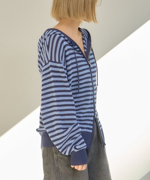 CIAOPANIC TYPY(チャオパニックティピー)の「【UNISEX】麻タッチボーダーメッシュパーカー(パーカー・メンズ・ネイビー/ベージュ/ブルー・LARGE/MEDIUM)」の10枚目の写真