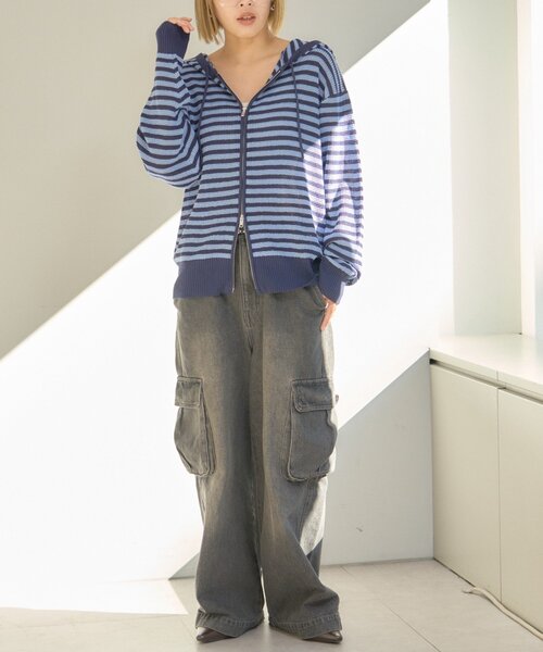 CIAOPANIC TYPY(チャオパニックティピー)の「【UNISEX】麻タッチボーダーメッシュパーカー(パーカー・メンズ・ネイビー/ベージュ/ブルー・LARGE/MEDIUM)」の11枚目の写真