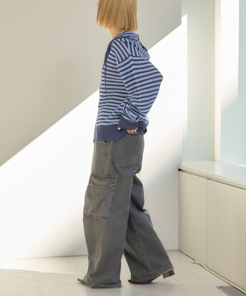 CIAOPANIC TYPY(チャオパニックティピー)の「【UNISEX】麻タッチボーダーメッシュパーカー(パーカー・メンズ・ネイビー/ベージュ/ブルー・LARGE/MEDIUM)」の13枚目の写真