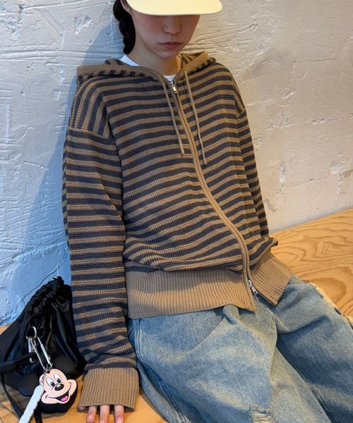 CIAOPANIC TYPY(チャオパニックティピー)の「【UNISEX】麻タッチボーダーメッシュパーカー(パーカー・メンズ・ネイビー/ベージュ/ブルー・LARGE/MEDIUM)」の2枚目の写真