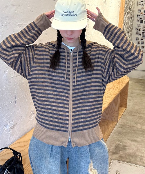 CIAOPANIC TYPY(チャオパニックティピー)の「【UNISEX】麻タッチボーダーメッシュパーカー(パーカー・メンズ・ネイビー/ベージュ/ブルー・LARGE/MEDIUM)」の5枚目の写真