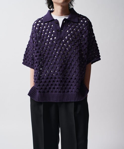 ルイルエブティック RUIRUE BOUTIQUE 透かし編みニットポロ （ネイビー） ルイルエブティック RUIRUE BOUTIQUE 透かし編みニットポロ