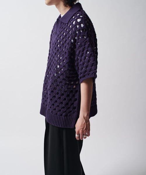 Lui's（ルイス）の「透かし編みニットポロ（ニット/セーター・メンズ・パープル/ホワイト/ブラック・FREE）」の20枚目の写真