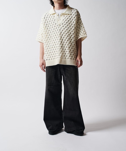 Lui's（ルイス）の「透かし編みニットポロ（ニット/セーター・メンズ・パープル/ホワイト/ブラック・FREE）」の7枚目の写真