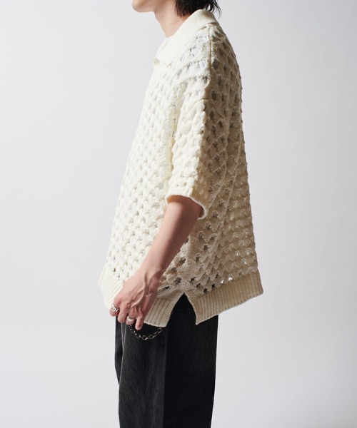 Lui's（ルイス）の「透かし編みニットポロ（ニット/セーター・メンズ・パープル/ホワイト/ブラック・FREE）」の5枚目の写真