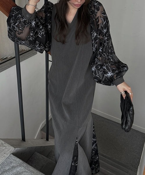 ウィルフリー　willfully ワンピース layerd button neck collar thermal OP（ワンピース