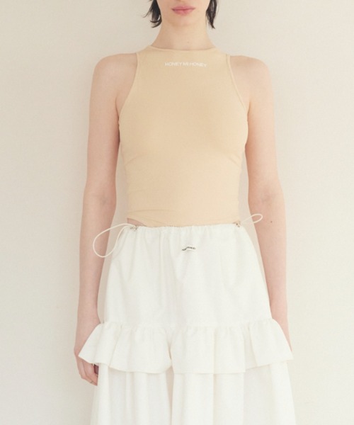 HONEY MI HONEY(ハニーミーハニー)の「jersey logo american sleeve tanktop(タンクトップ・レディース・ベージュ/ホワイト/ブラック・FREE)」の3枚目の写真