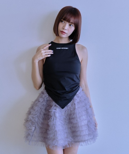 HONEY MI HONEY(ハニーミーハニー)の「jersey logo american sleeve tanktop(タンクトップ・レディース・ベージュ/ホワイト/ブラック・FREE)」の14枚目の写真