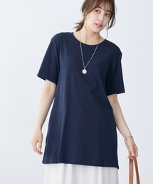 高身長 汗染みしにくい綿100%5分袖チュニックTシャツ(トールサイズ)