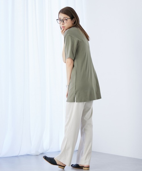 slattgir(スラットジール)の「高身長 汗染みしにくい綿100%5分袖チュニックTシャツ(トールサイズ)(その他トップス・レディース・オフホワイト/グレイッシュブルー/ネイビー/カーキ系・M/L/LL/3L/4L/5L)」の9枚目の写真