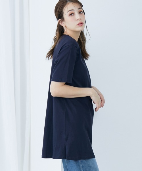 slattgir(スラットジール)の「高身長 汗染みしにくい綿100%5分袖チュニックTシャツ(トールサイズ)(その他トップス・レディース・オフホワイト/グレイッシュブルー/ネイビー/カーキ系・M/L/LL/3L/4L/5L)」の10枚目の写真