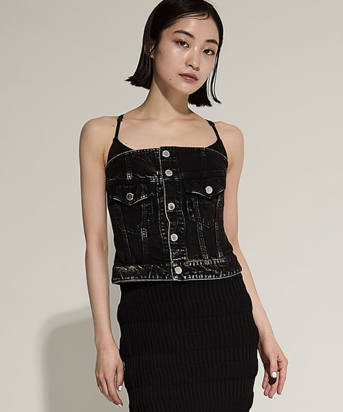 JOHN LAWRENCE SULLIVAN（ジョンローレンスサリバン）の「【JOHN LAWRENCE SULLIVAN/ジョンローレンスサリバン】WASHED DENIM CORSET BUSTIER/デニムビスチェ（その他トップス・レディース・ブラック/ダークインディゴブルー・S）」の2枚目の写真