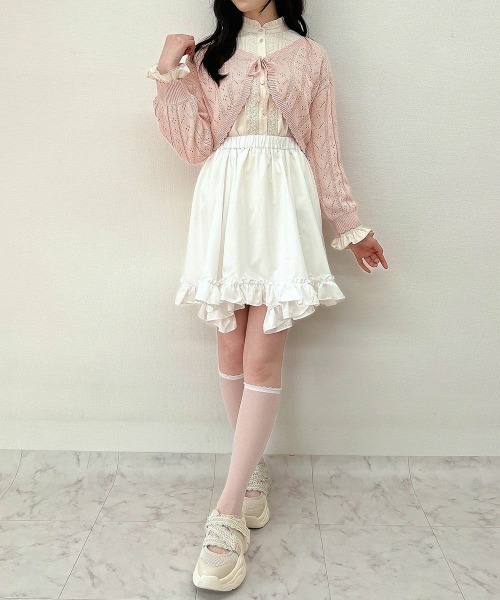 F i.n.t(フィント)の「フリル使いランダムヘムミニスカート/ fint フィント(スカート・レディース・ブラック/オフホワイト・FREE)」の4枚目の写真