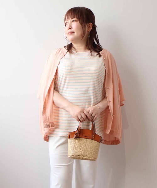 MB mint breeze(エムビーミントブリーズ)の「【L~6L 大きいサイズ】ライトポンチボーダープルオーバー Tシャツ 半袖 春夏(Tシャツ/カットソー・レディース・ブラック/オフホワイト/グリーン・LL/3L/4L/5L/6L)」の5枚目の写真