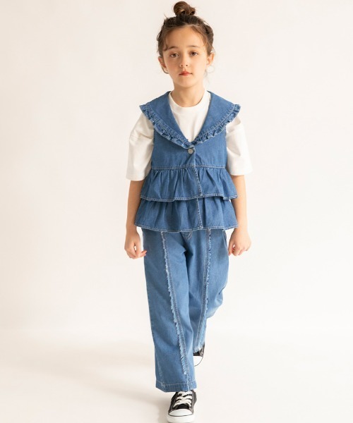 EDWIN（エドウィン）の「【Ou? by EDWIN】デニムフリンジイージーパンツ（デニムパンツ・キッズ・サックスブルー/ブルー・90/120/150/100/110/130/140）」の14枚目の写真