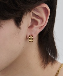 【 金属アレルギー対応 】ライン ボリュームフープピアス サージカルステンレス (両耳用) 直径13mm, 幅7mm
