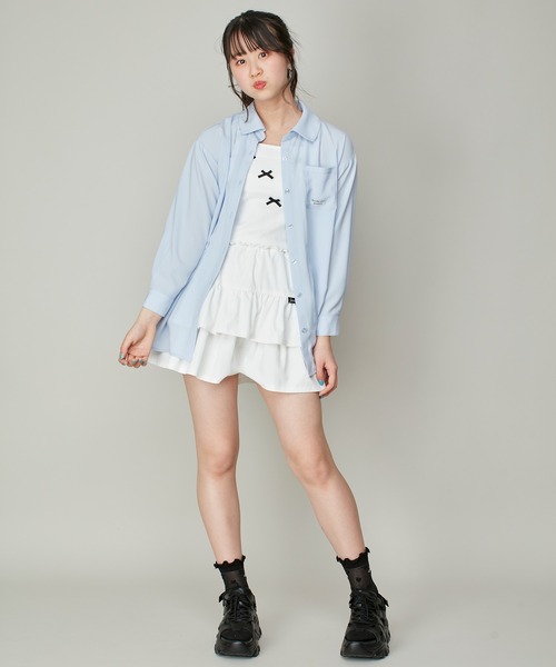 JENNI love（ジェニィラブ）の「【ウエスト調整可】ティアードスカパン（スカート・キッズ・ブラック/オフホワイト・130cm/140cm/150cm/160cm）」の8枚目の写真