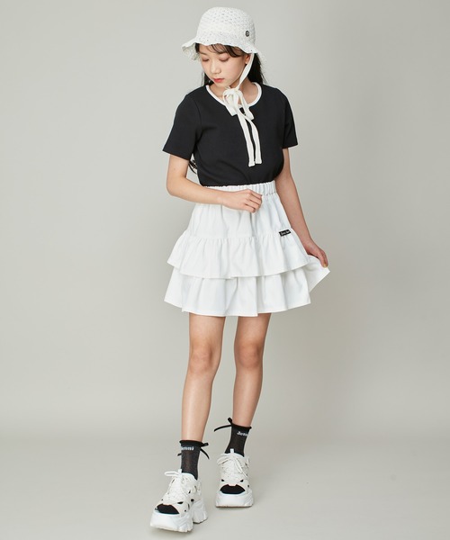 JENNI love（ジェニィラブ）の「【ウエスト調整可】ティアードスカパン（スカート・キッズ・ブラック/オフホワイト・130cm/140cm/150cm/160cm）」の11枚目の写真