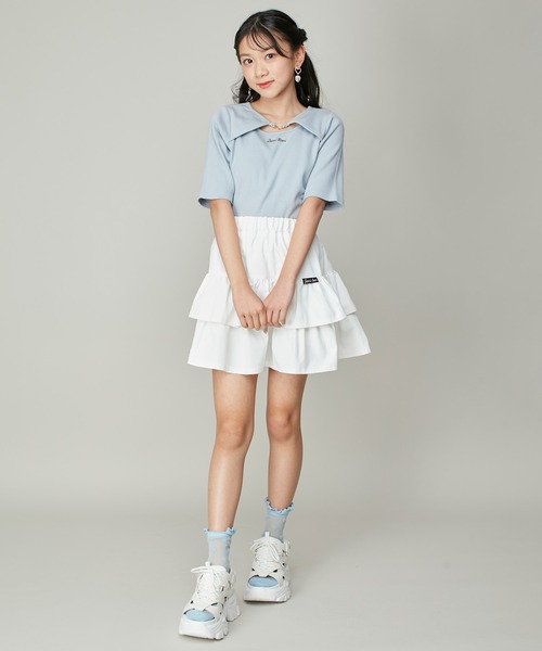 JENNI love（ジェニィラブ）の「【ウエスト調整可】ティアードスカパン（スカート・キッズ・ブラック/オフホワイト・130cm/140cm/150cm/160cm）」の13枚目の写真