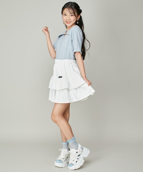 JENNI love（ジェニィラブ）の「【ウエスト調整可】ティアードスカパン（スカート・キッズ・ブラック/オフホワイト・130cm/140cm/150cm/160cm）」の14枚目の写真