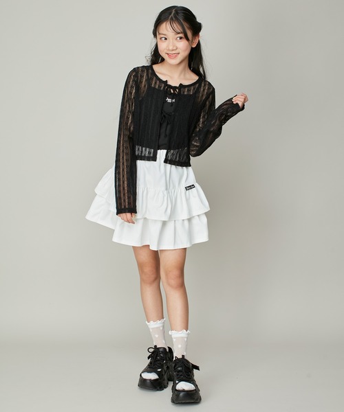 JENNI love（ジェニィラブ）の「【ウエスト調整可】ティアードスカパン（スカート・キッズ・ブラック/オフホワイト・130cm/140cm/150cm/160cm）」の17枚目の写真