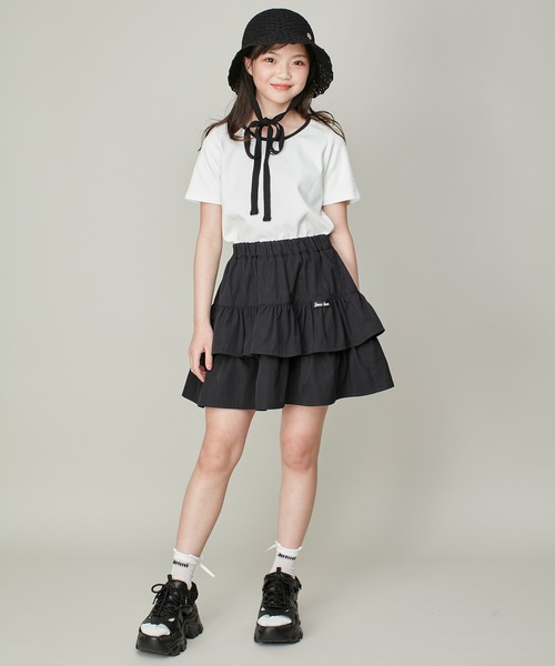 JENNI love（ジェニィラブ）の「【ウエスト調整可】ティアードスカパン（スカート・キッズ・ブラック/オフホワイト・130cm/140cm/150cm/160cm）」の21枚目の写真