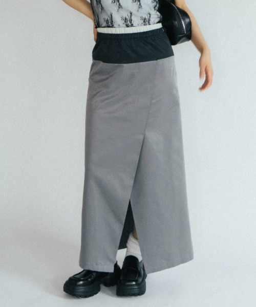 duei（デュイ）の「バイカラーウエストデザインスカート（スカート・レディース・グレー/ネイビー・FREE）」の2枚目の写真