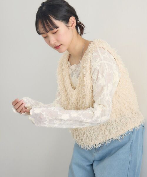 RETRO GIRL（レトロガール）の「フェザーヤーンベスト（ベスト・レディース・ブラック/ライトグレー/ナチュラル・FREE）」の7枚目の写真