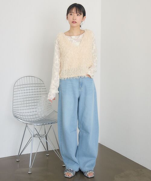 RETRO GIRL（レトロガール）の「フェザーヤーンベスト（ベスト・レディース・ブラック/ライトグレー/ナチュラル・FREE）」の8枚目の写真