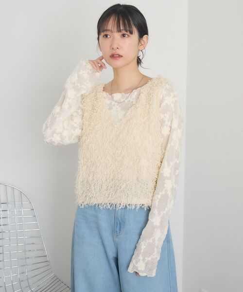 RETRO GIRL（レトロガール）の「フェザーヤーンベスト（ベスト・レディース・ブラック/ライトグレー/ナチュラル・FREE）」の12枚目の写真