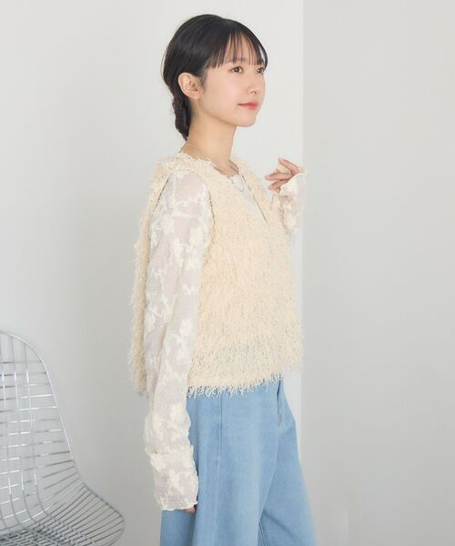 RETRO GIRL（レトロガール）の「フェザーヤーンベスト（ベスト・レディース・ブラック/ライトグレー/ナチュラル・FREE）」の13枚目の写真