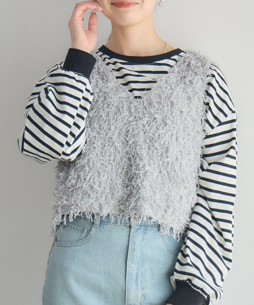 RETRO GIRL（レトロガール）の「フェザーヤーンベスト（ベスト・レディース・ブラック/ライトグレー/ナチュラル・FREE）」の3枚目の写真