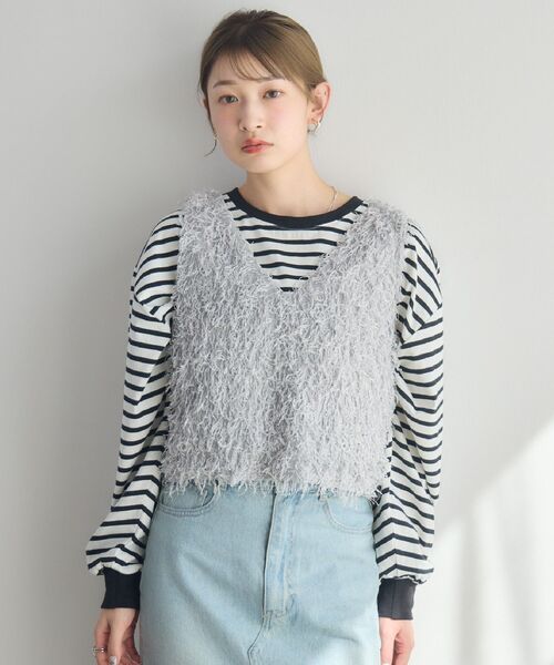 RETRO GIRL（レトロガール）の「フェザーヤーンベスト（ベスト・レディース・ブラック/ライトグレー/ナチュラル・FREE）」の5枚目の写真