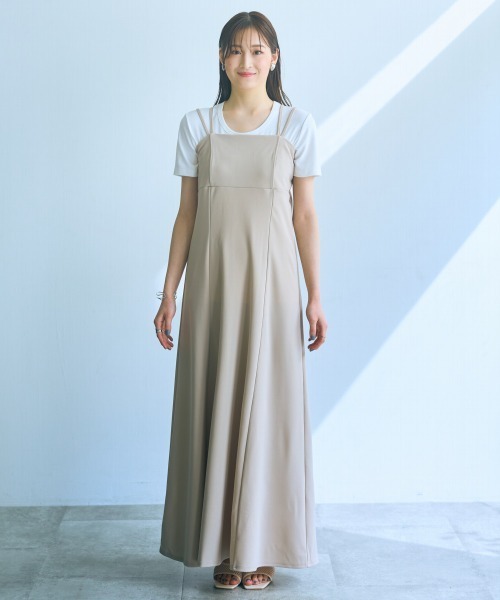 slattgir（スラットジール）の「高身長　カットジョーゼットキャミソールワンピース（トールサイズ）Essenave≪動画あり≫（ワンピース・レディース・グレイッシュベージュ/ブラック/チャコールグレー・LL/3L/4L/5L/M/L）」の10枚目の写真