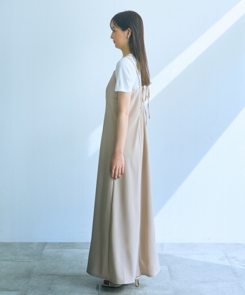 slattgir（スラットジール）の「高身長　カットジョーゼットキャミソールワンピース（トールサイズ）Essenave≪動画あり≫（ワンピース・レディース・グレイッシュベージュ/ブラック/チャコールグレー・LL/3L/4L/5L/M/L）」の11枚目の写真